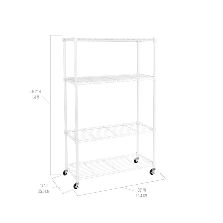 White Adjustable 4-Tier Steel Wire Shelving Unit with Wheels