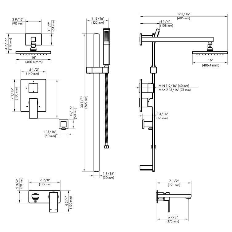 Chrome Wall Mounted Shower System with Adjustable Oversized Head