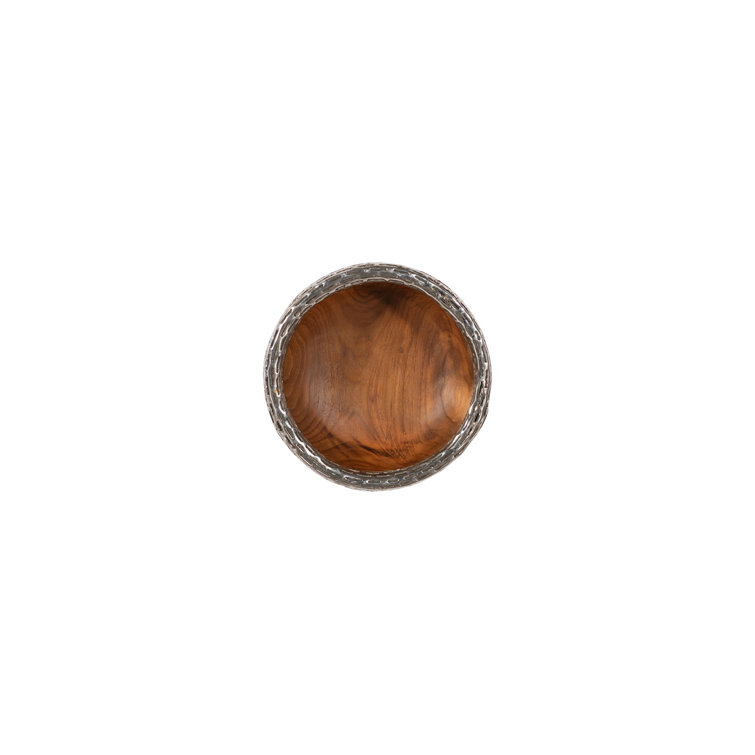 8" Teak Wood Bowl Wall Art with Silver Metallurgy Edge