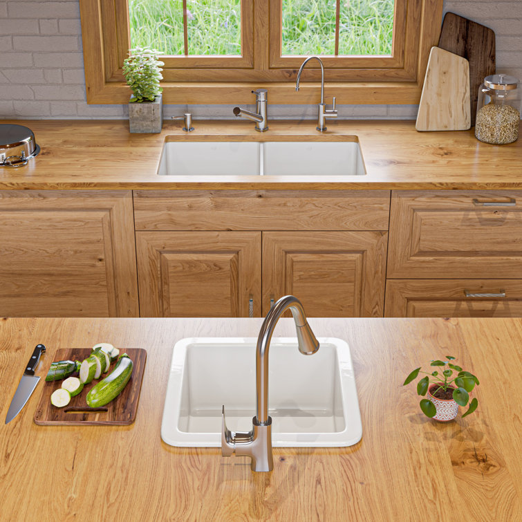 White 32" Double Bowl Fireclay Farmhouse Drop-In Sink