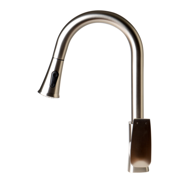 Brushed Nickel Gooseneck Pull Down Kitchen Faucet with Spray