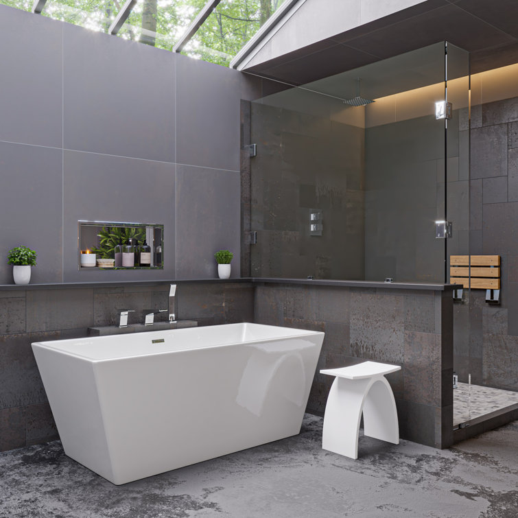 Polished Chrome Modern Deck Mounted Tub Faucet with Hand Shower