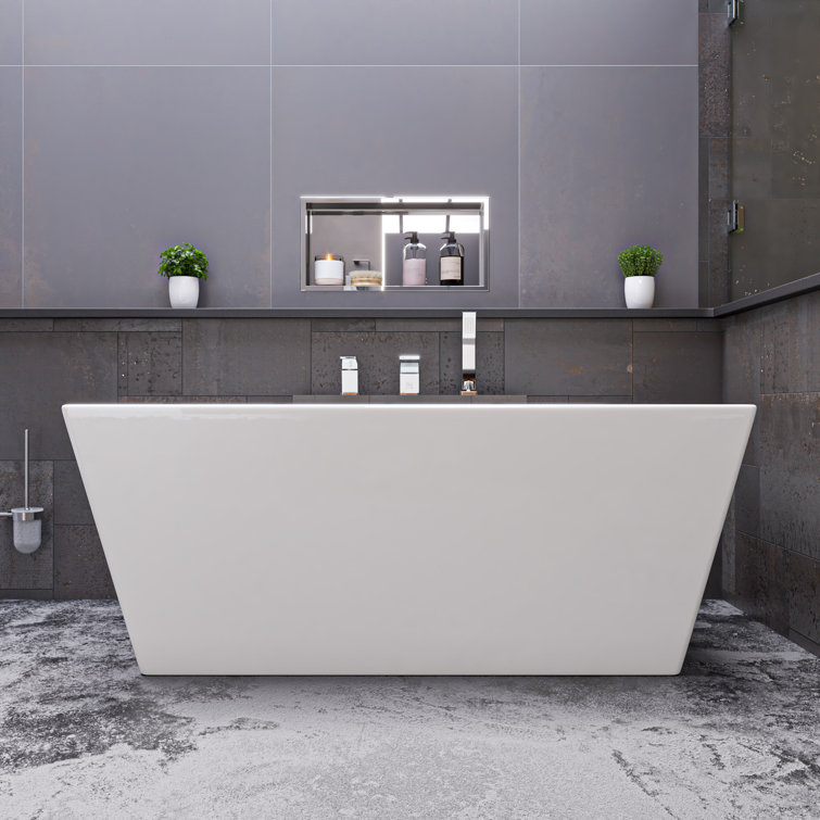 59'' White Rectangular Freestanding Acrylic Soaking Bathtub