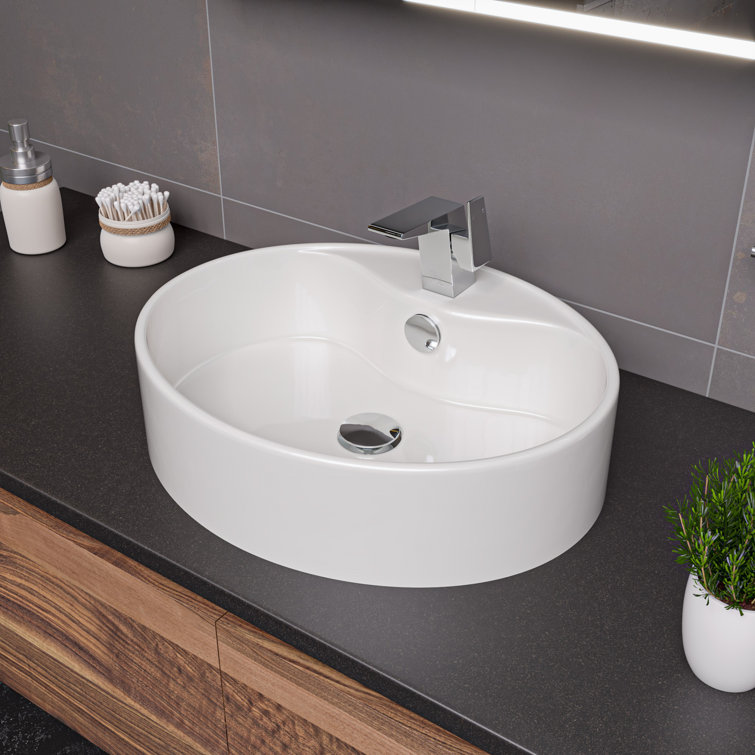 22" White Ceramic Oval Vessel Bathroom Sink