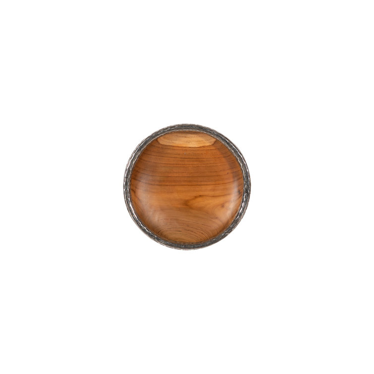 Small Brown Teak Wood Bowl Wall Art with Silver Metallurgy Edge