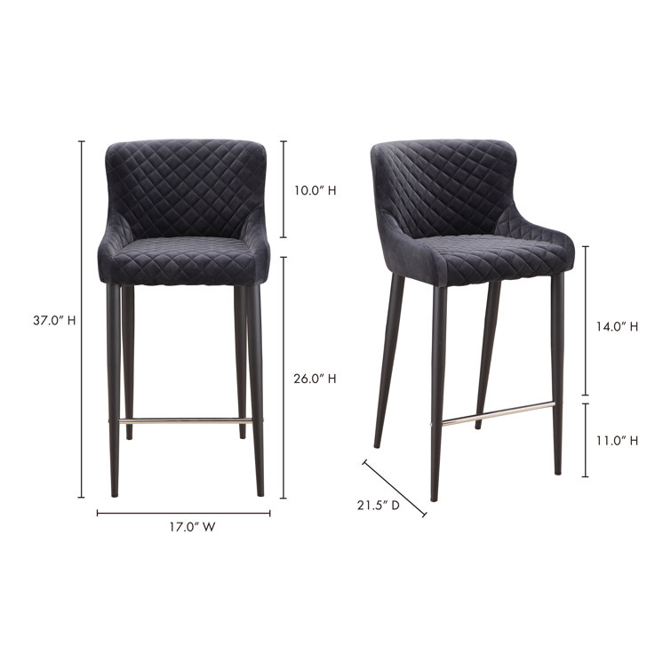 Etta Dark Grey Diamond-Tufted Velvet Bar Stool with Metal Frame