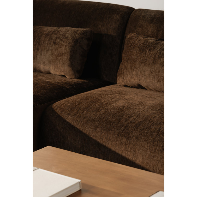 Dark Brown Polyester Modular L-Shaped Sectional Sofa