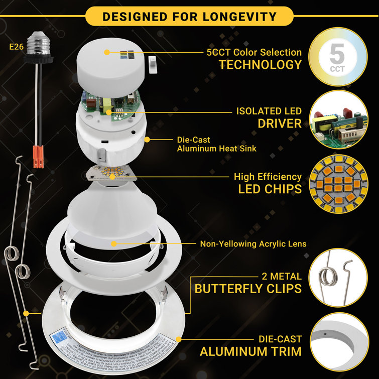 6-Inch White Adjustable LED Gimbal Recessed Downlight, 6-Pack