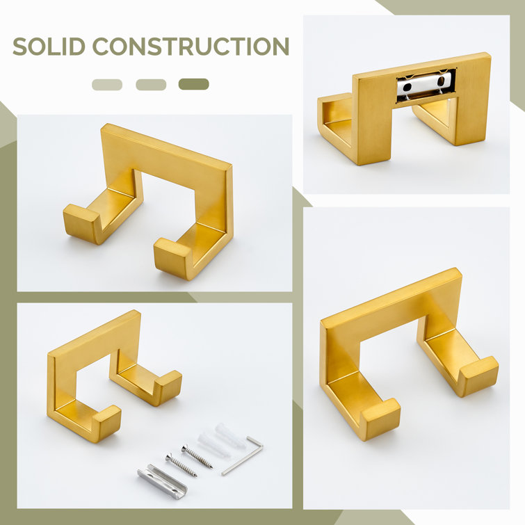 Brushed Gold Double Wall Mounted Stainless Steel Robe Hook