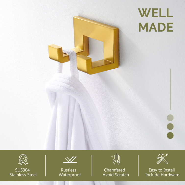 Brushed Gold Double Wall Mounted Stainless Steel Robe Hook