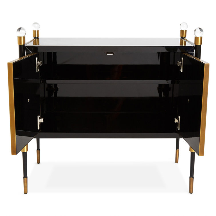 Black Lacquer and Brass Accent Cabinet with Adjustable Shelving
