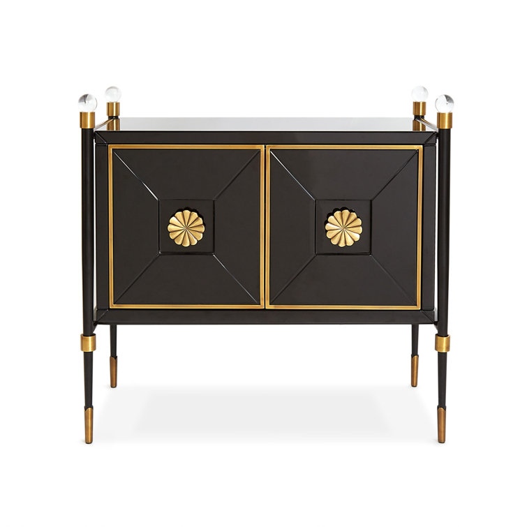 Black Lacquer and Brass Accent Cabinet with Adjustable Shelving