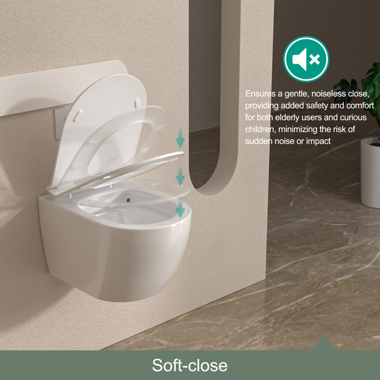 Glossy White Ceramic Elongated Wall-Hung Toilet Bowl