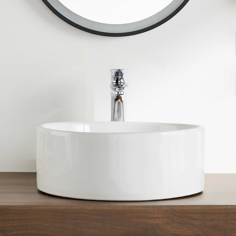 Symmetry 16" Round White Ceramic Above-Counter Vessel Sink