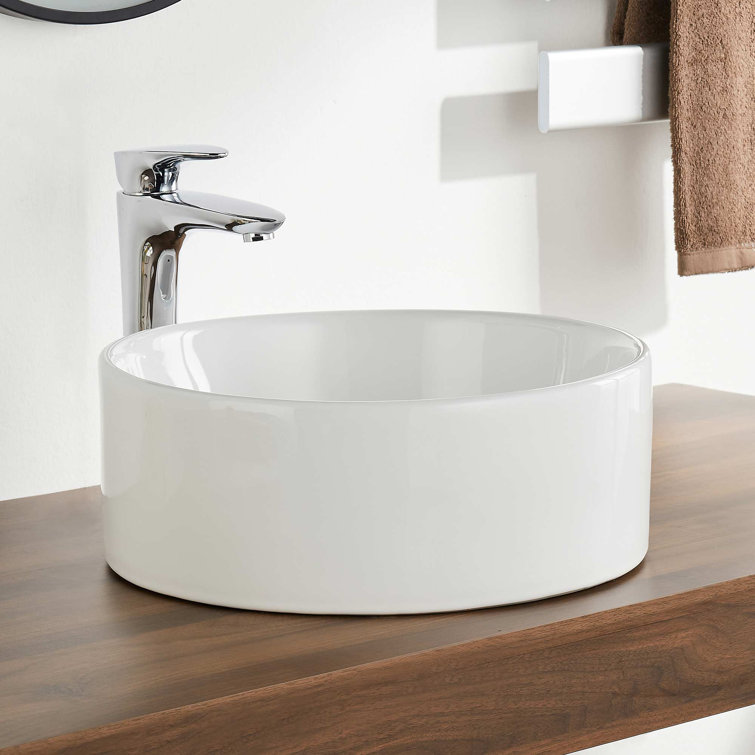 Symmetry 16" Round White Ceramic Above-Counter Vessel Sink