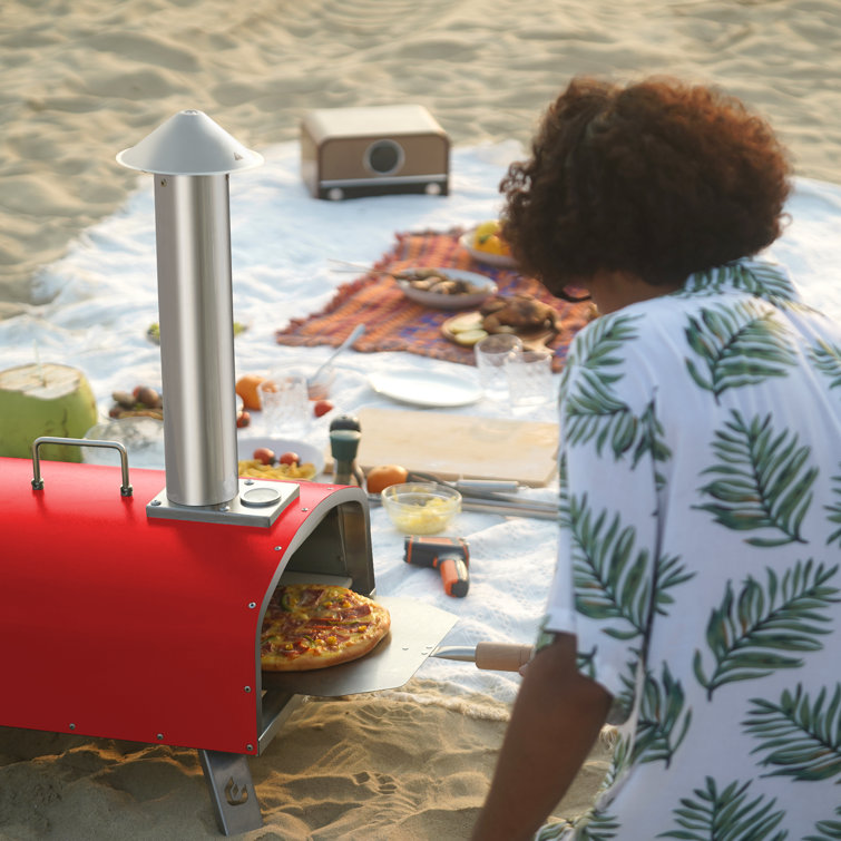 Red Stainless Steel 16 Inch Outdoor Gas and Wood Fired Pizza Oven