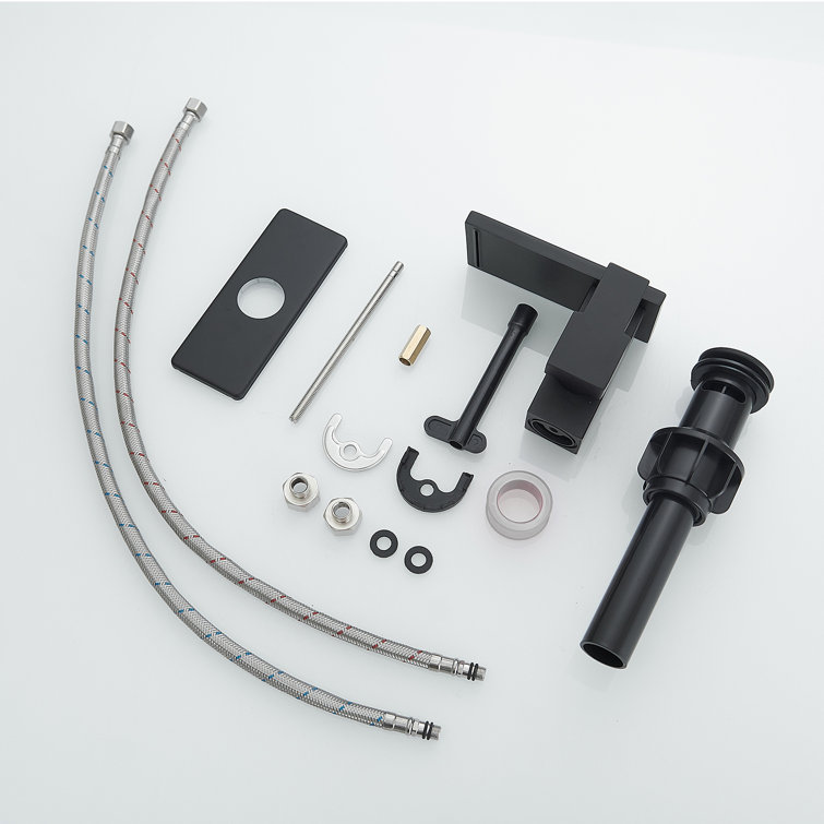 Matte Black Single-Handle Waterfall Bathroom Faucet with Drain Assembly