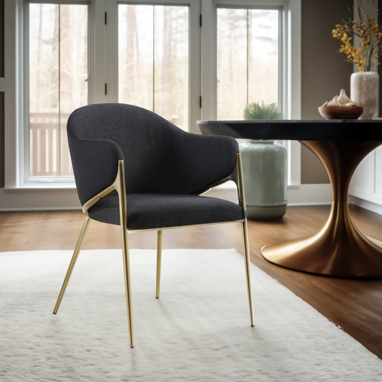 Nial Black Metal Arm Chair with Boucle Fabric