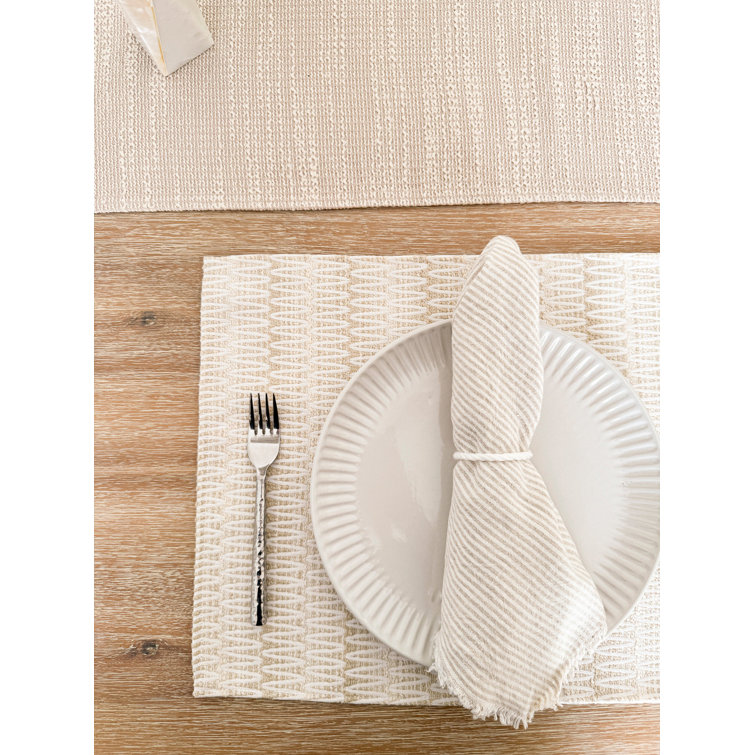 Beige Acrylic Striped Rectangle Placemat