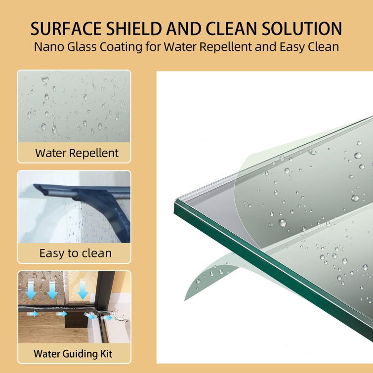 Matte Black Frameless Pivot Shower Door with Tempered Glass, 36'' x 72''