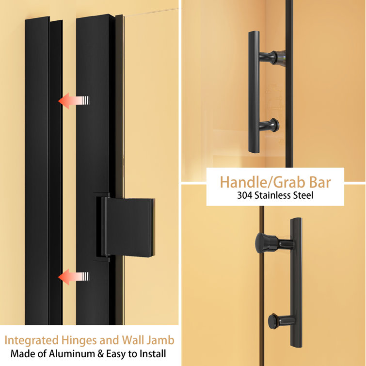Matte Black Frameless Pivot Shower Door with Tempered Glass, 36'' x 72''