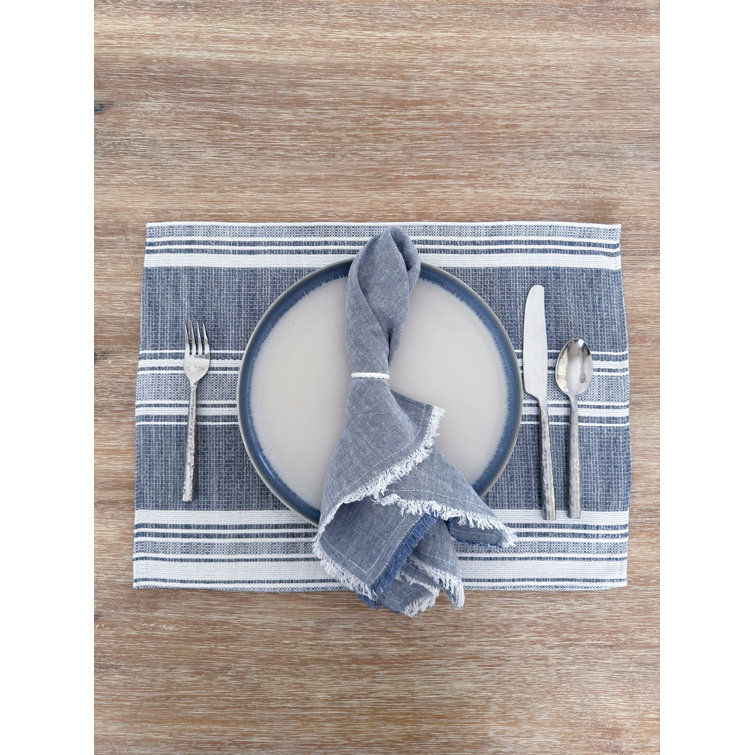 Indigo and White Striped Fabric Rectangle Placemat