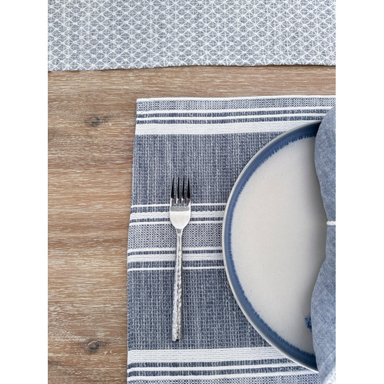 Indigo and White Striped Fabric Rectangle Placemat