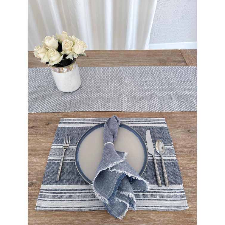 Indigo and White Striped Fabric Rectangle Placemat