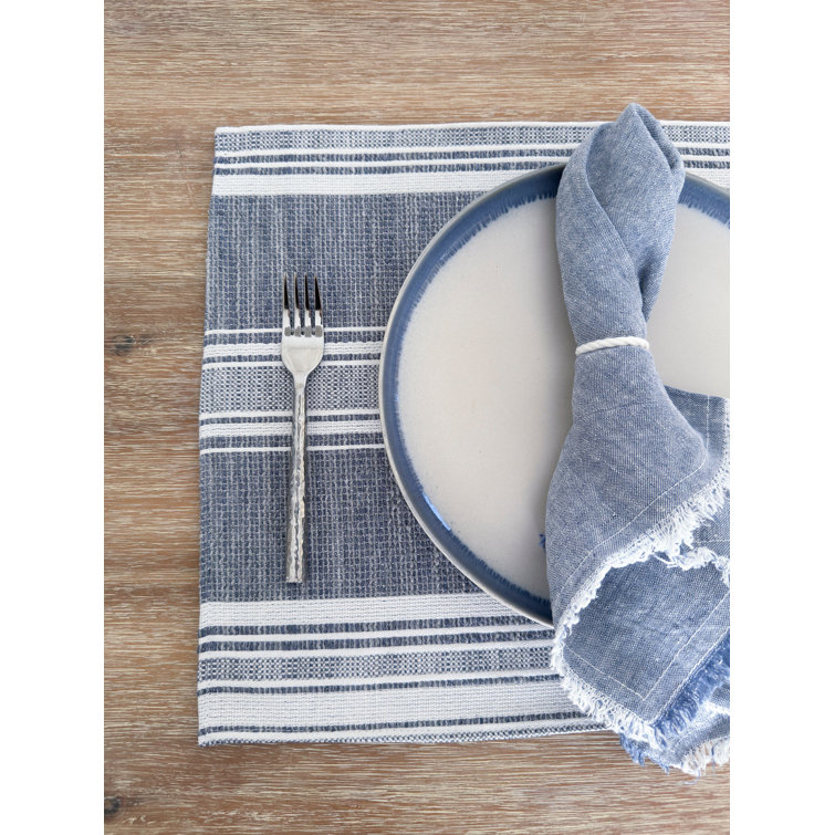 Indigo and White Striped Fabric Rectangle Placemat