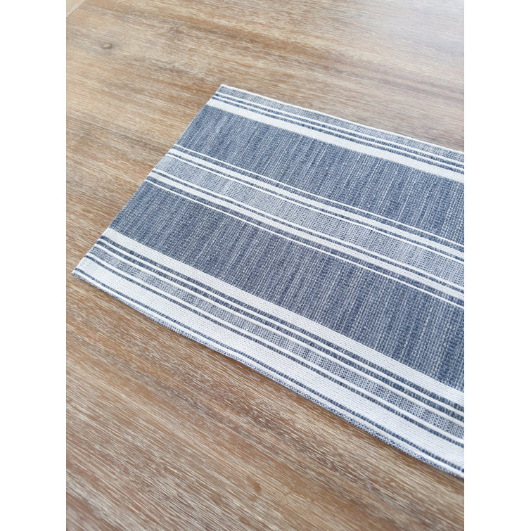Indigo and White Striped Fabric Rectangle Placemat