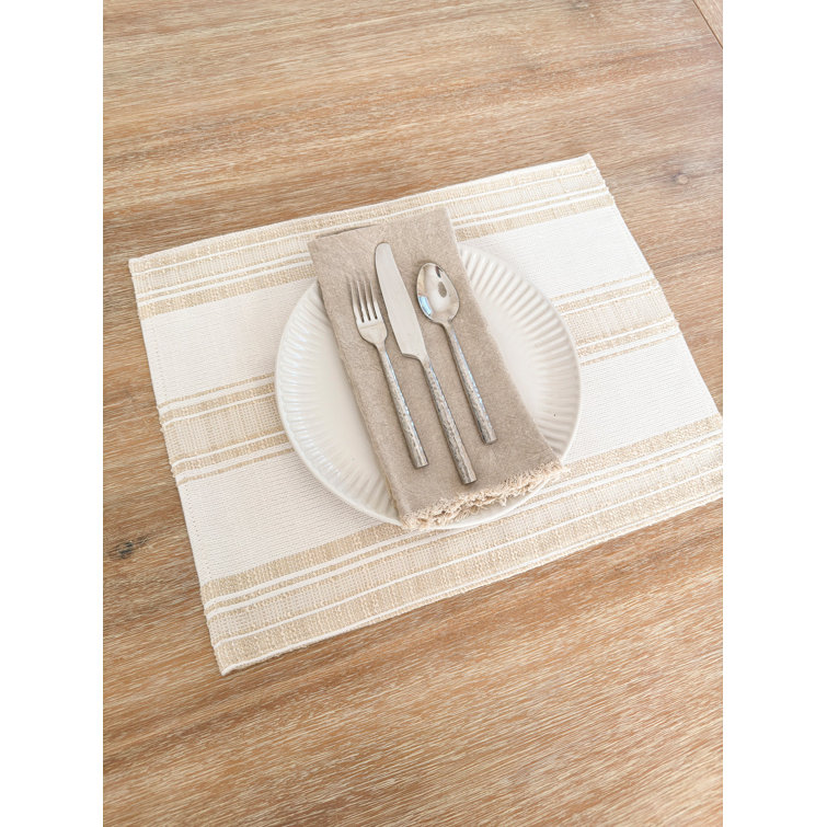 Beige Striped Cotton Indoor/Outdoor Placemat