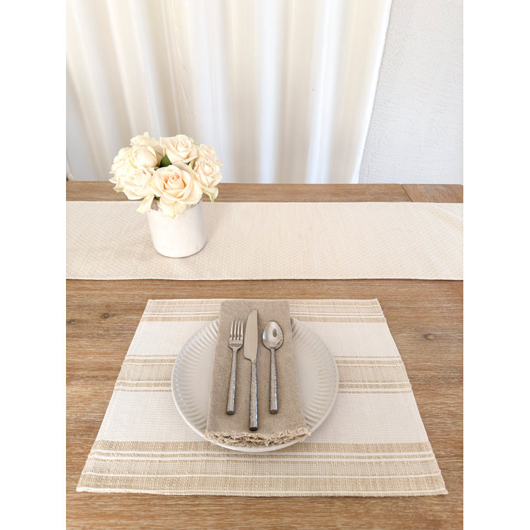 Beige Striped Cotton Indoor/Outdoor Placemat