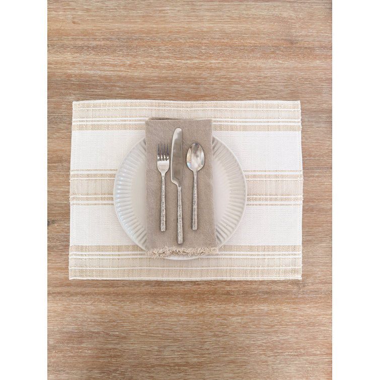 Beige Striped Cotton Indoor/Outdoor Placemat