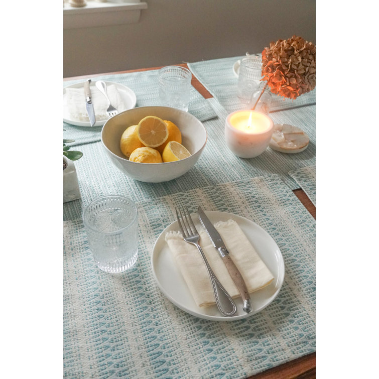 Aqua Plastic Indoor Outdoor Wrinkle Resistant Table Runner
