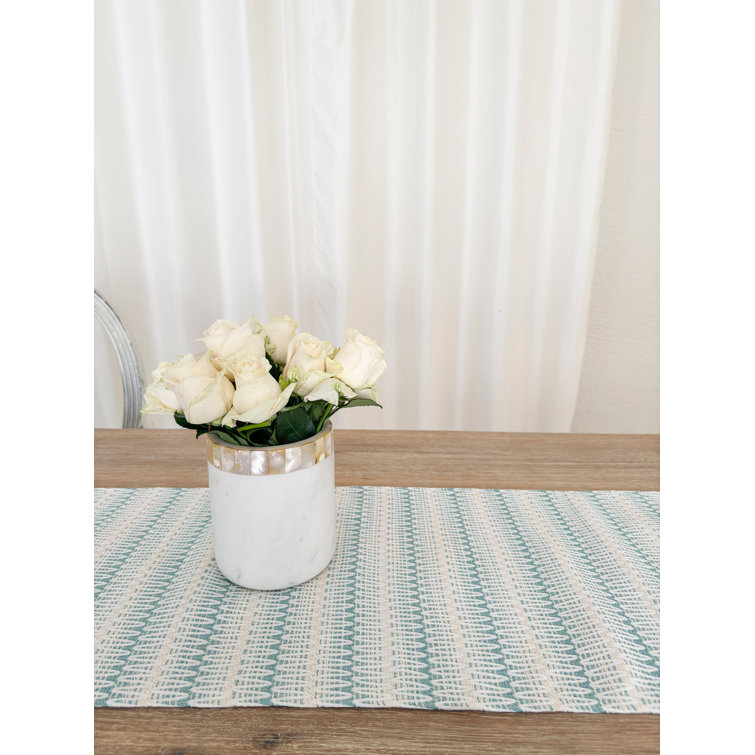 Aqua and White Plastic Indoor Outdoor Table Runner