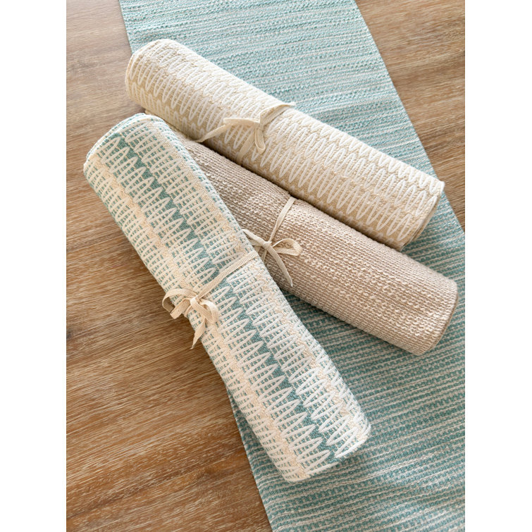 Aqua and White Plastic Indoor Outdoor Table Runner