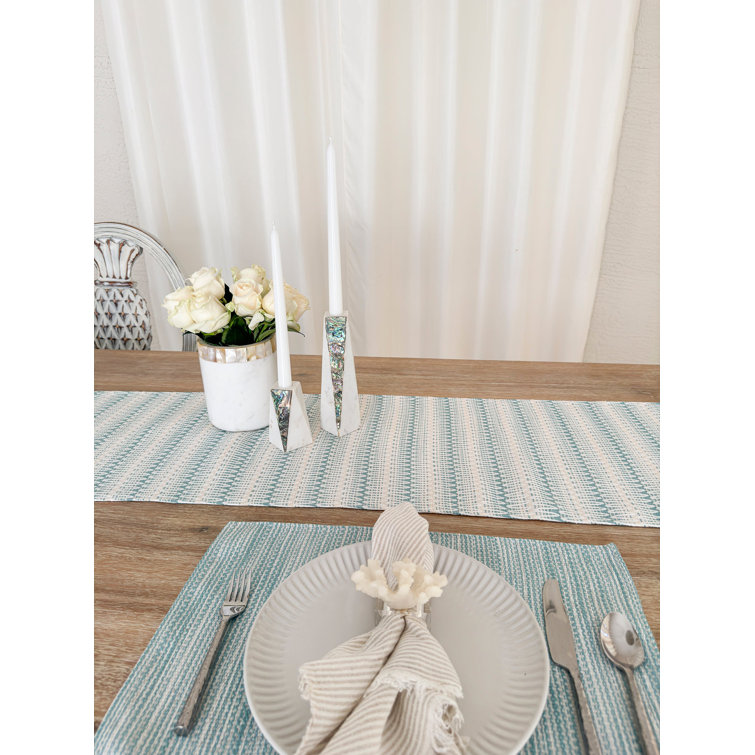 Aqua and White Plastic Indoor Outdoor Table Runner