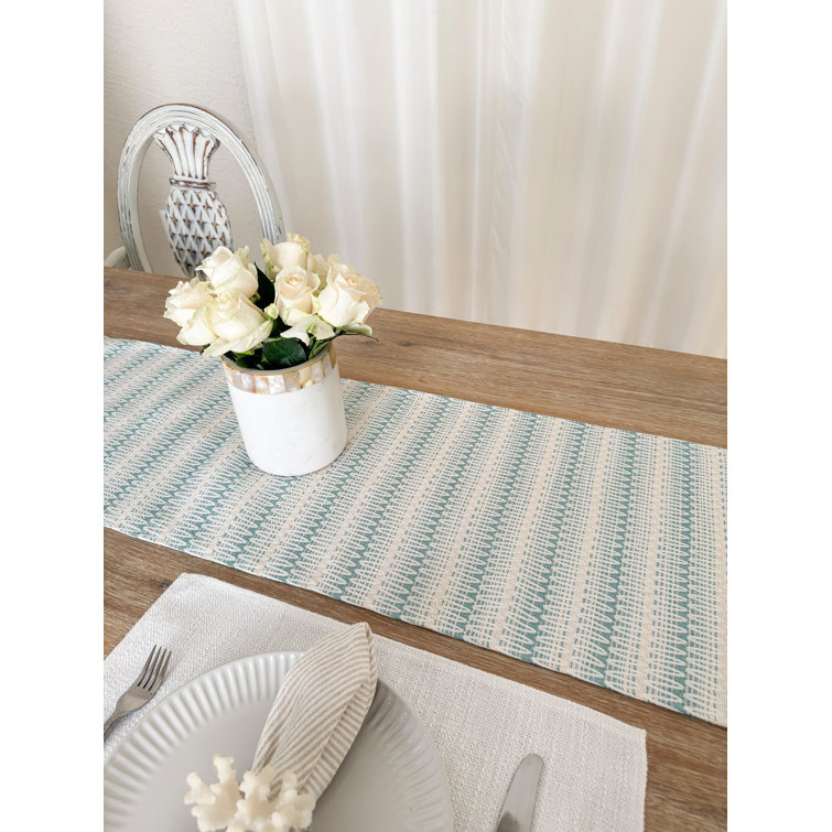 Aqua and White Plastic Indoor Outdoor Table Runner