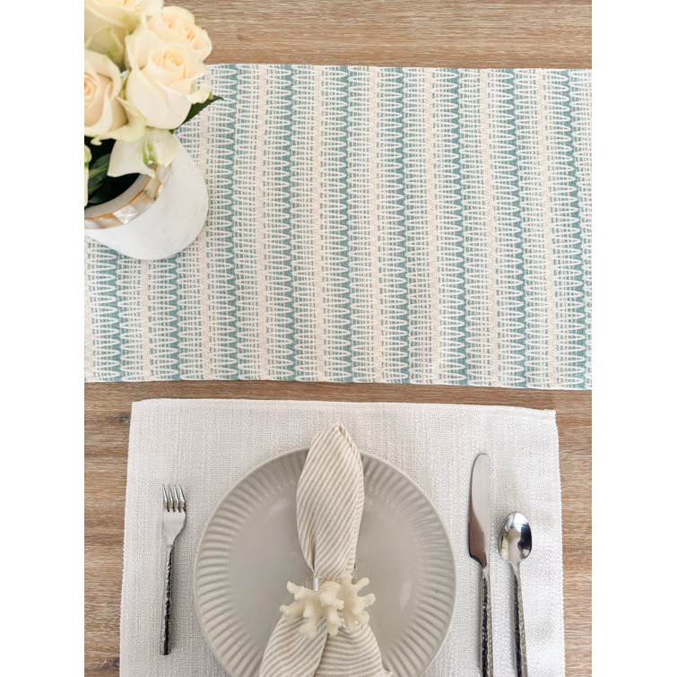Aqua and White Plastic Indoor Outdoor Table Runner