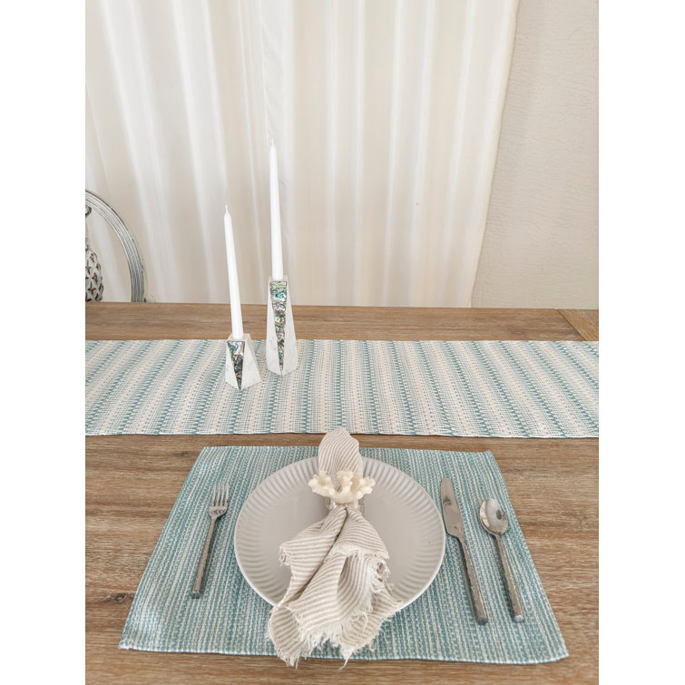 Aqua and White Plastic Indoor Outdoor Table Runner