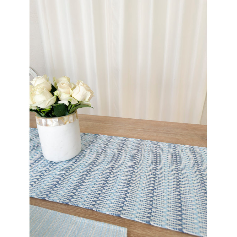 Anaya Blue Patterned Plastic Indoor Outdoor Table Runner