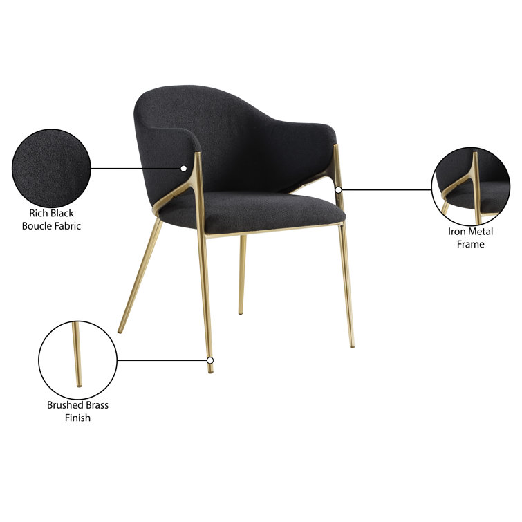 Nial Black Metal Arm Chair with Boucle Fabric