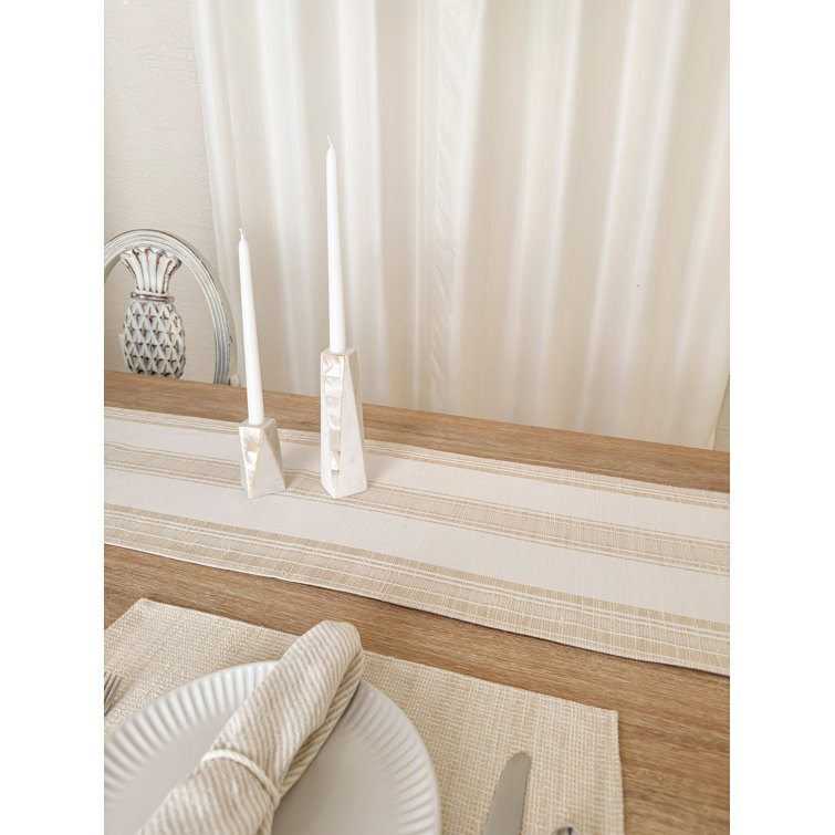 Anaya Beige Stripe Indoor Outdoor Plastic Table Runner