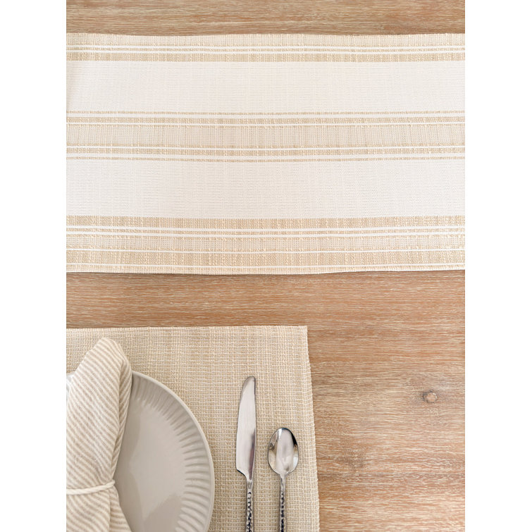 Anaya Beige Stripe Indoor Outdoor Plastic Table Runner