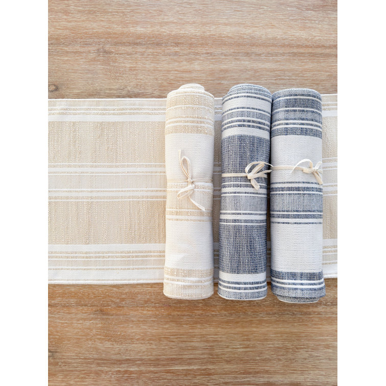 Anaya Beige Stripe Indoor Outdoor Plastic Table Runner