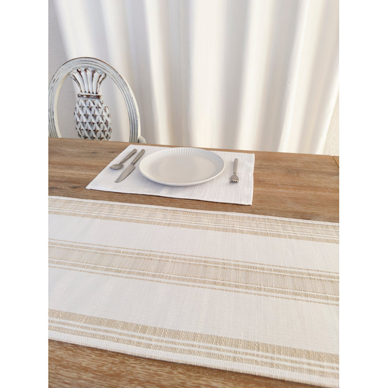 Anaya Beige Stripe Indoor Outdoor Plastic Table Runner