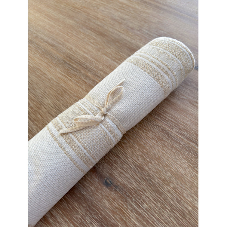 Anaya Beige Stripe Indoor Outdoor Plastic Table Runner