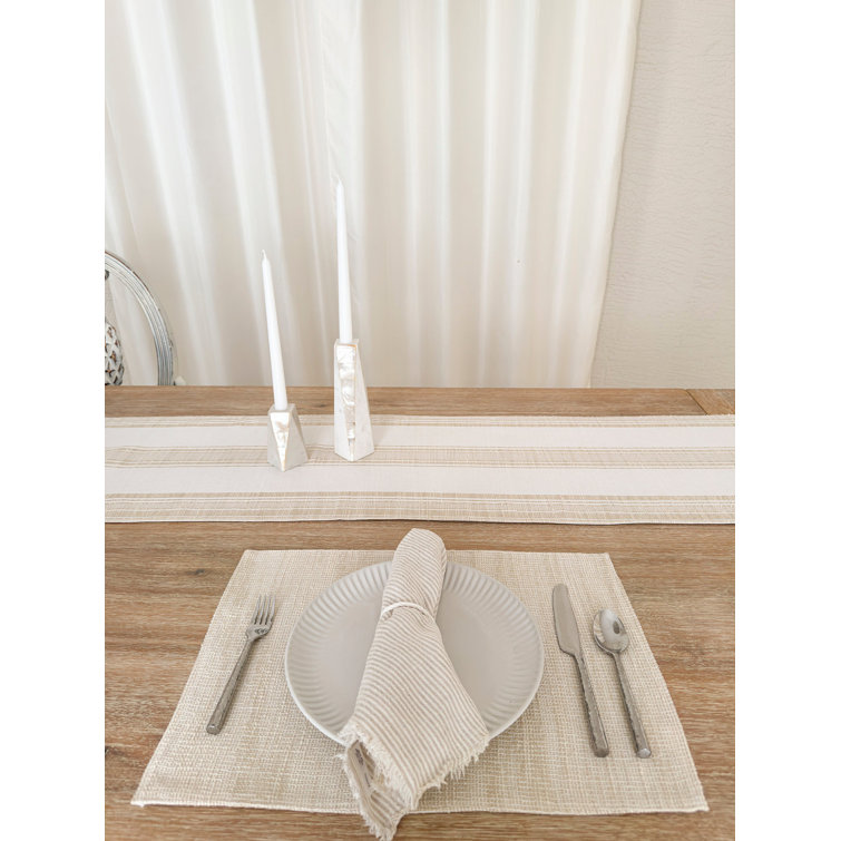 Anaya Beige Stripe Indoor Outdoor Plastic Table Runner
