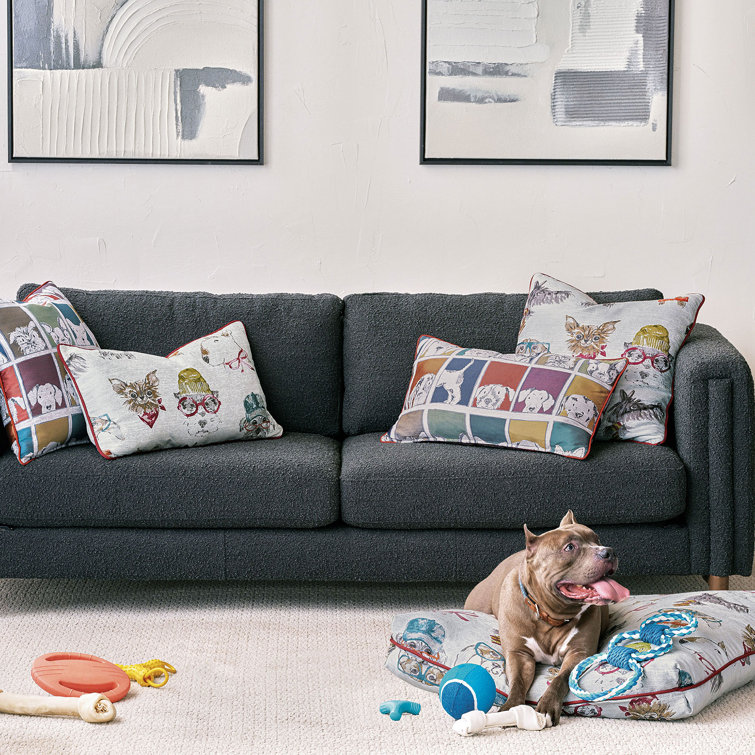 Multicolor Embroidered Dog Design Square Pillow