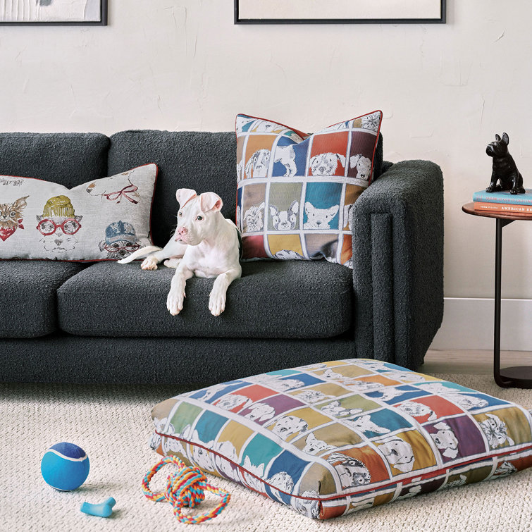 Multicolor Embroidered Dog Design Square Pillow